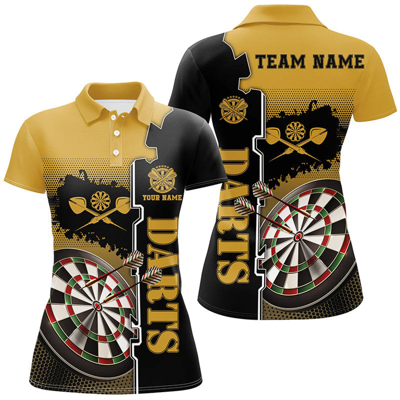 Custom Personalized Yellow Black Darts for Darts Team Women's Polo Shirts S-5XL