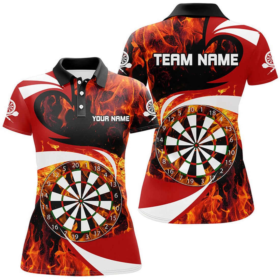 Custom Fire Flame Dartboard Red Dart For Women's Polo Shirts S-5XL