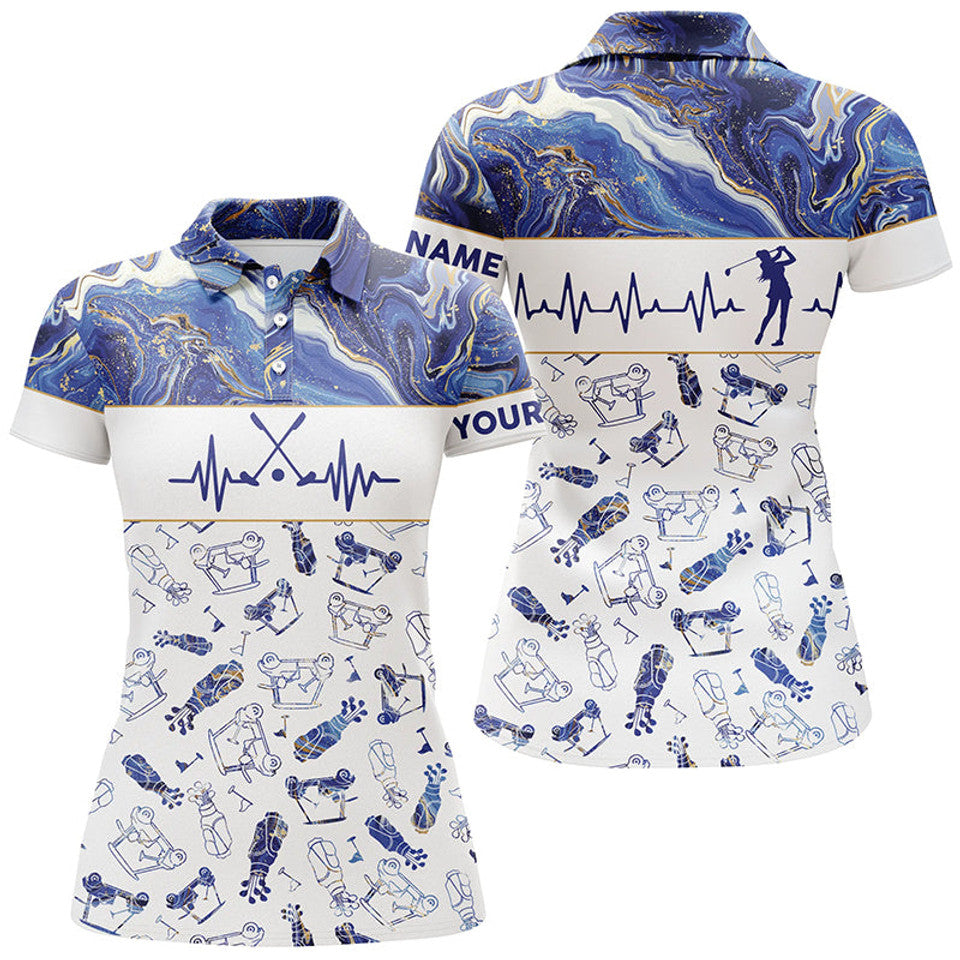 Custom Name Heartbeat Golf Shirt Blue Golf Gifts Women's Polo Shirts S-5XL