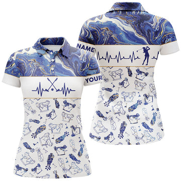 Custom Name Heartbeat Golf Shirt Blue Golf Gifts Women's Polo Shirts S-5XL