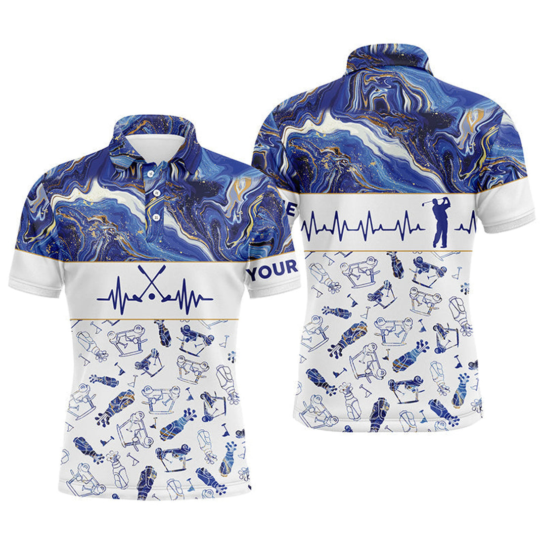 Personalized Blue Seamless Heartbeat Design Best Gift Golf Men's Polo Shirt S-5XL