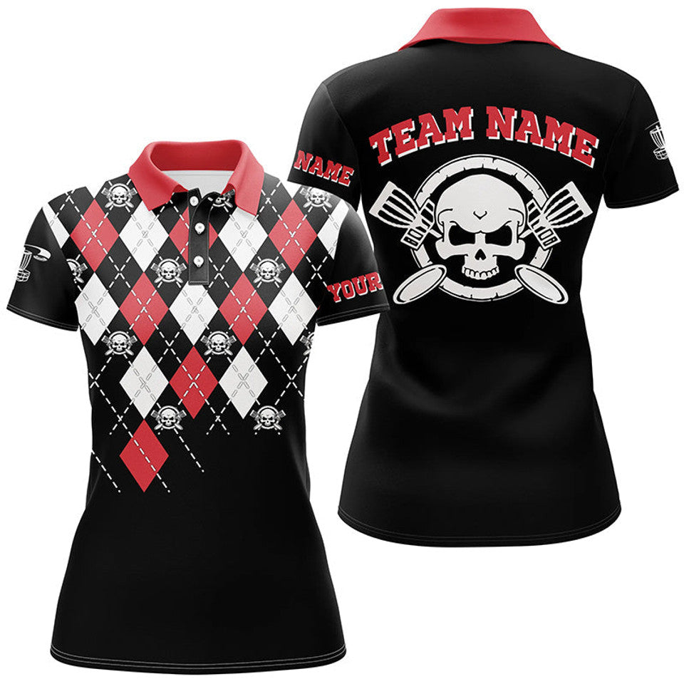 Custom Personalized Skull Argyle Disc Golf Team Design Women's Polo Shirts S-5XL