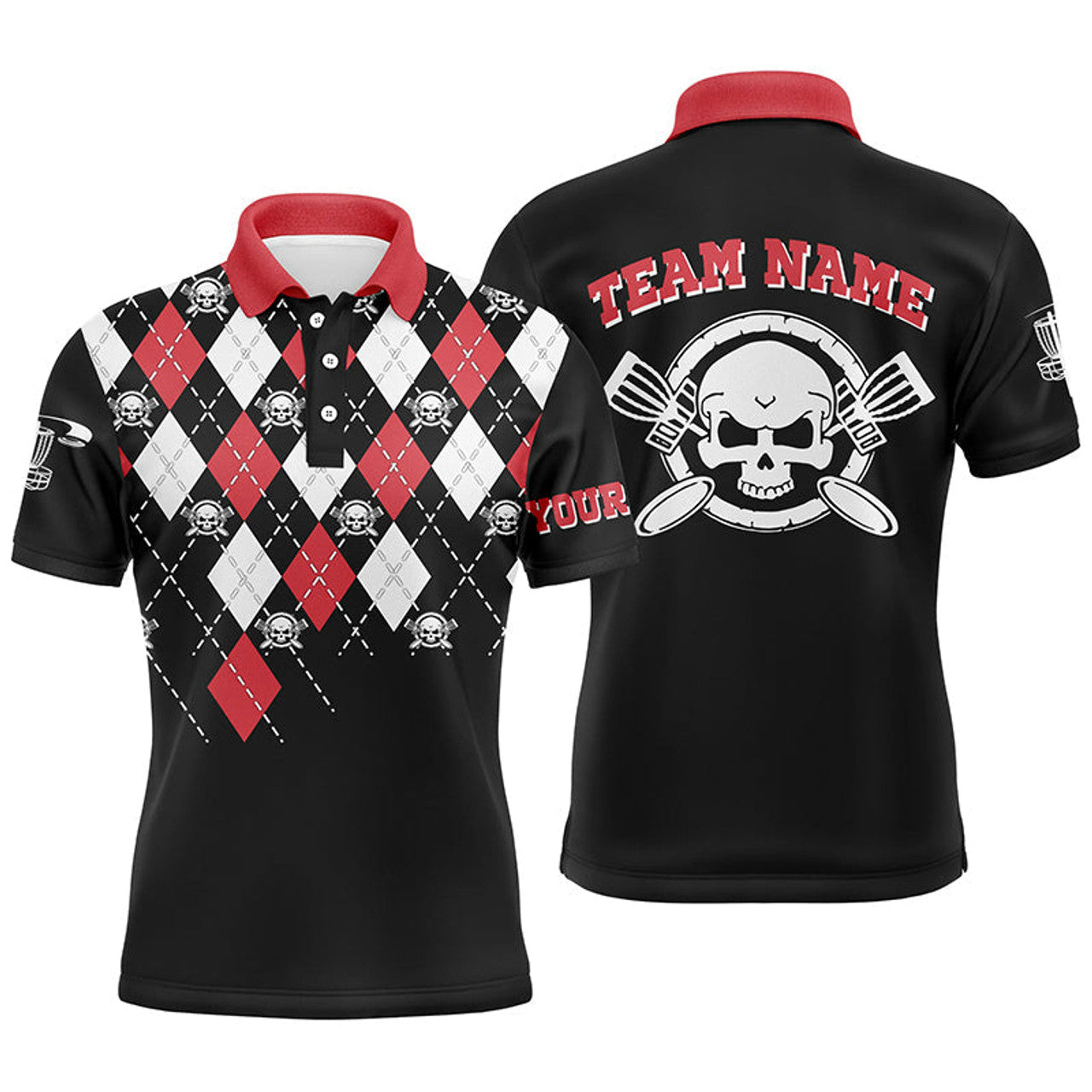 Personalized Skull Argyle Disc Golf Team Shirt for Men Men's Polo Shirt S-5XL