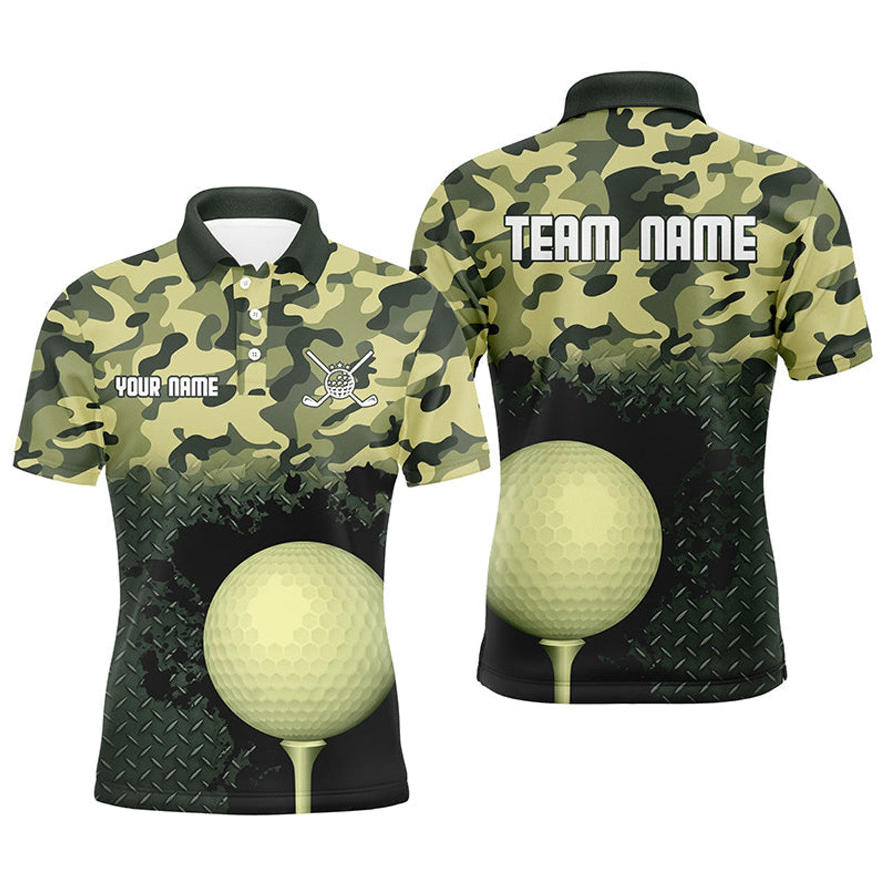 Customized Green Camo Golf Shirt Golfer Gift Men's Polo Shirt S-5XL