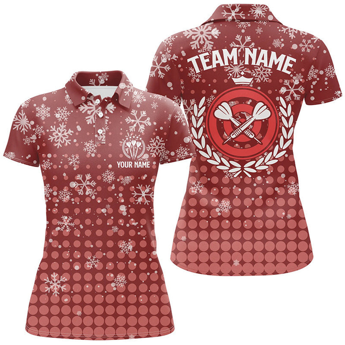 Custom Darts Christmas Snowflakes Red Design Women's Polo Shirts S-5XL