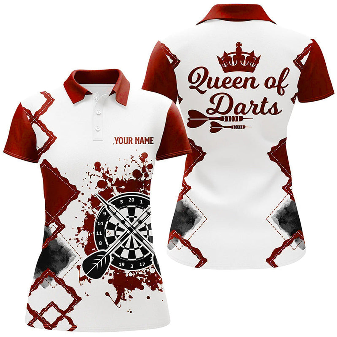 Custom Queen of Darts Red White Design Cool Darts for Women's Polo Shirts S-5XL