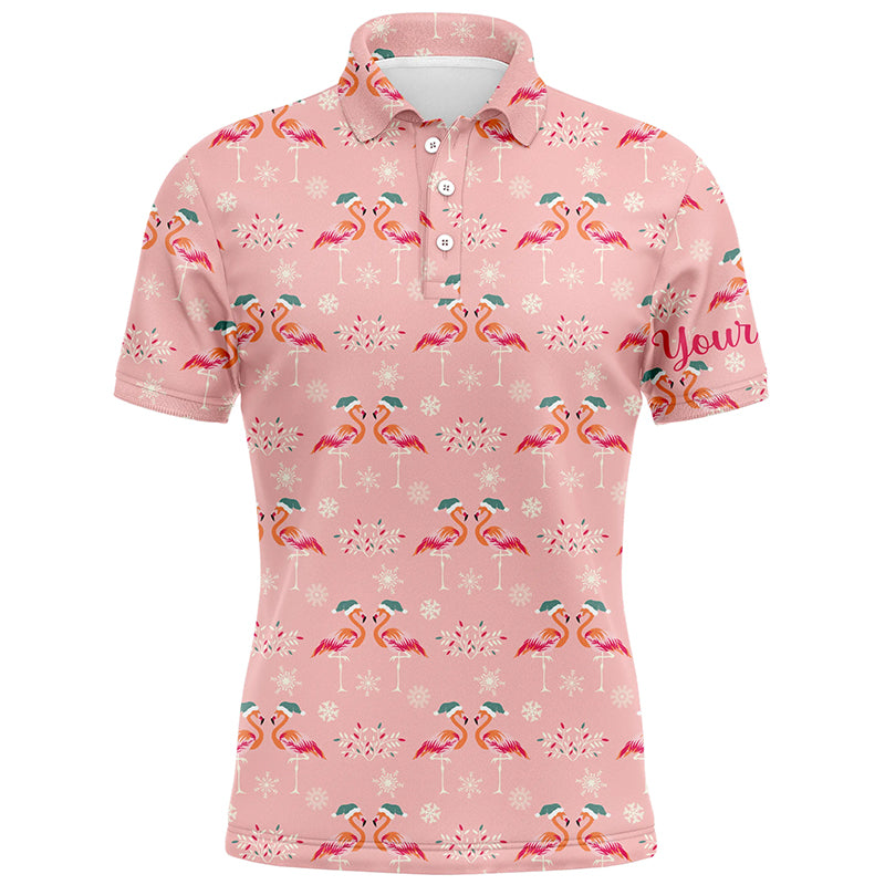 Pink Christmas Flamingos Custom Funny Golf Mens Polo Shirt S-5XL