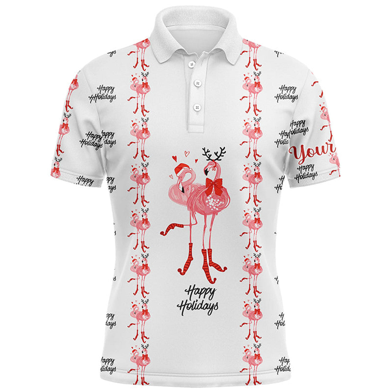 Tropical Santa Watercolor Flamingos Golf Shirt Mens Polo Shirt S-5XL