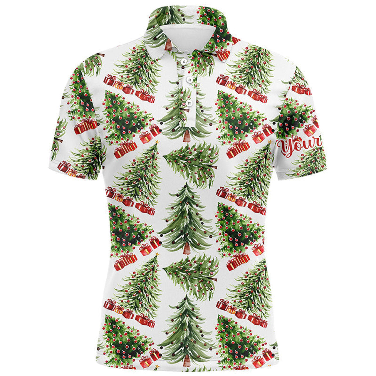 Watercolor Christmas Trees Gifts Golf Winter Mens Polo Shirt S-5XL
