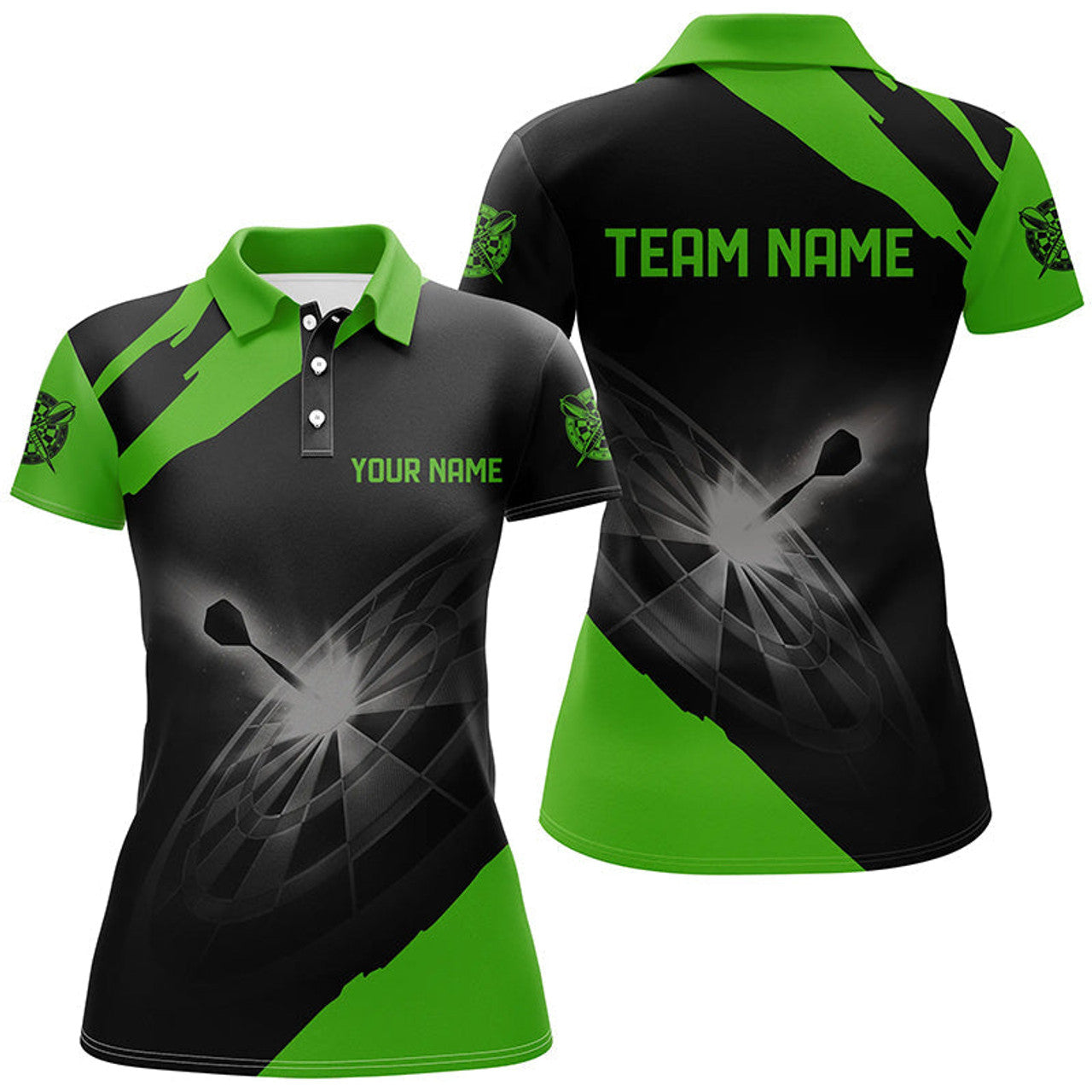 Custom Black Green Personalized Darts for Women's Polo Shirts S-5XL