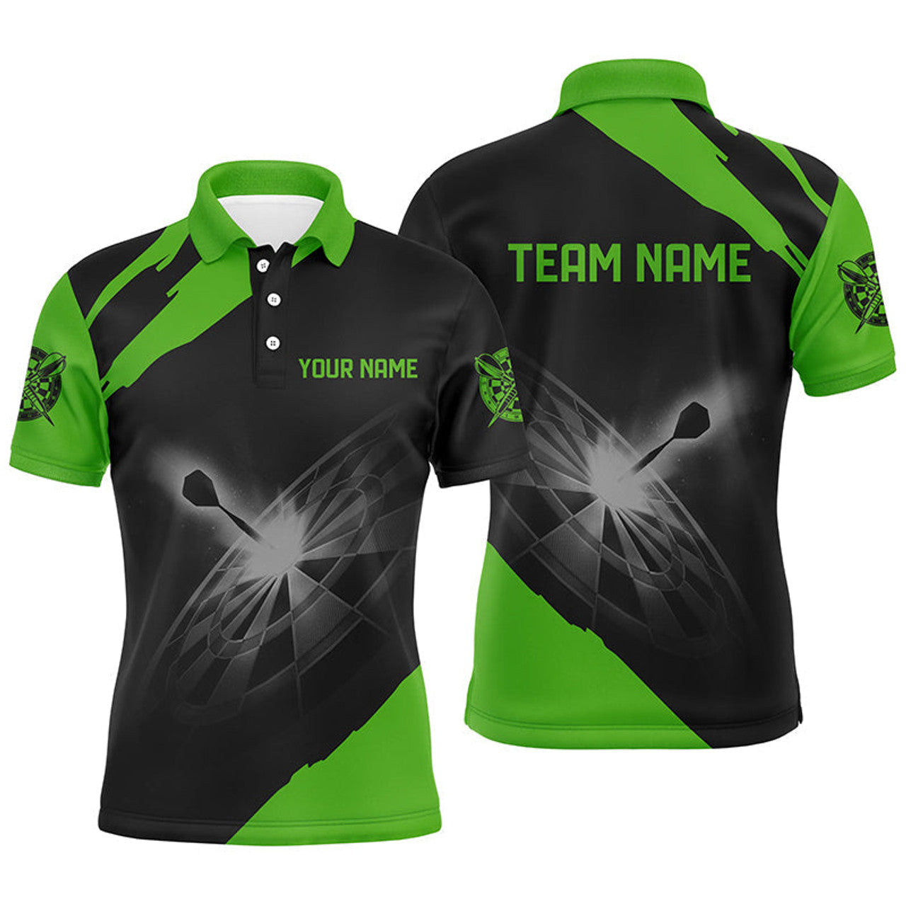 Custom Name Black Green Darts Jersey Men's Polo Shirt S-5XL