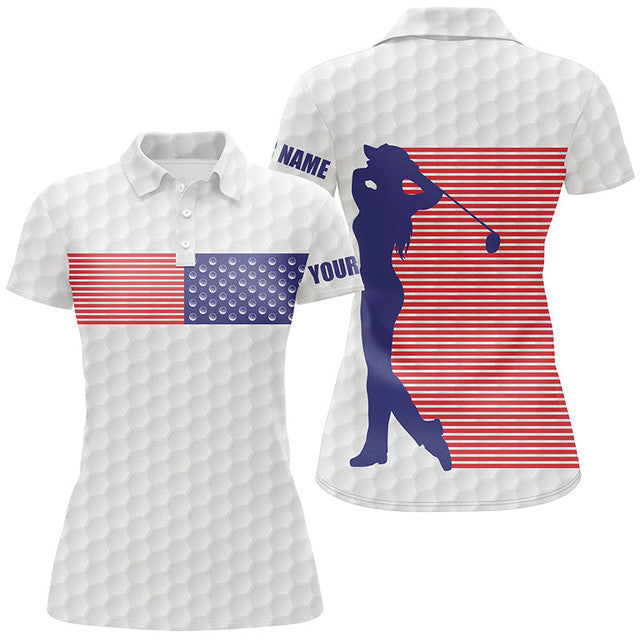 Custom American Flag White Golf Shirt Patriotic Golf Gift Women's Polo Shirts S-5XL