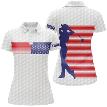 Custom American Flag White Golf Shirt Patriotic Golf Gift Women's Polo Shirts S-5XL
