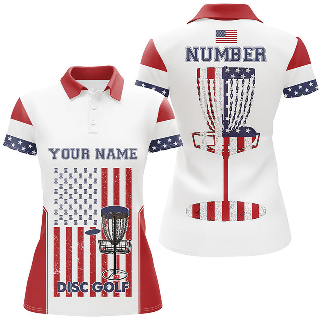 Custom Patriotic Disc Golf Shirt with American Flag Design Women's Polo Shirts S-5XL