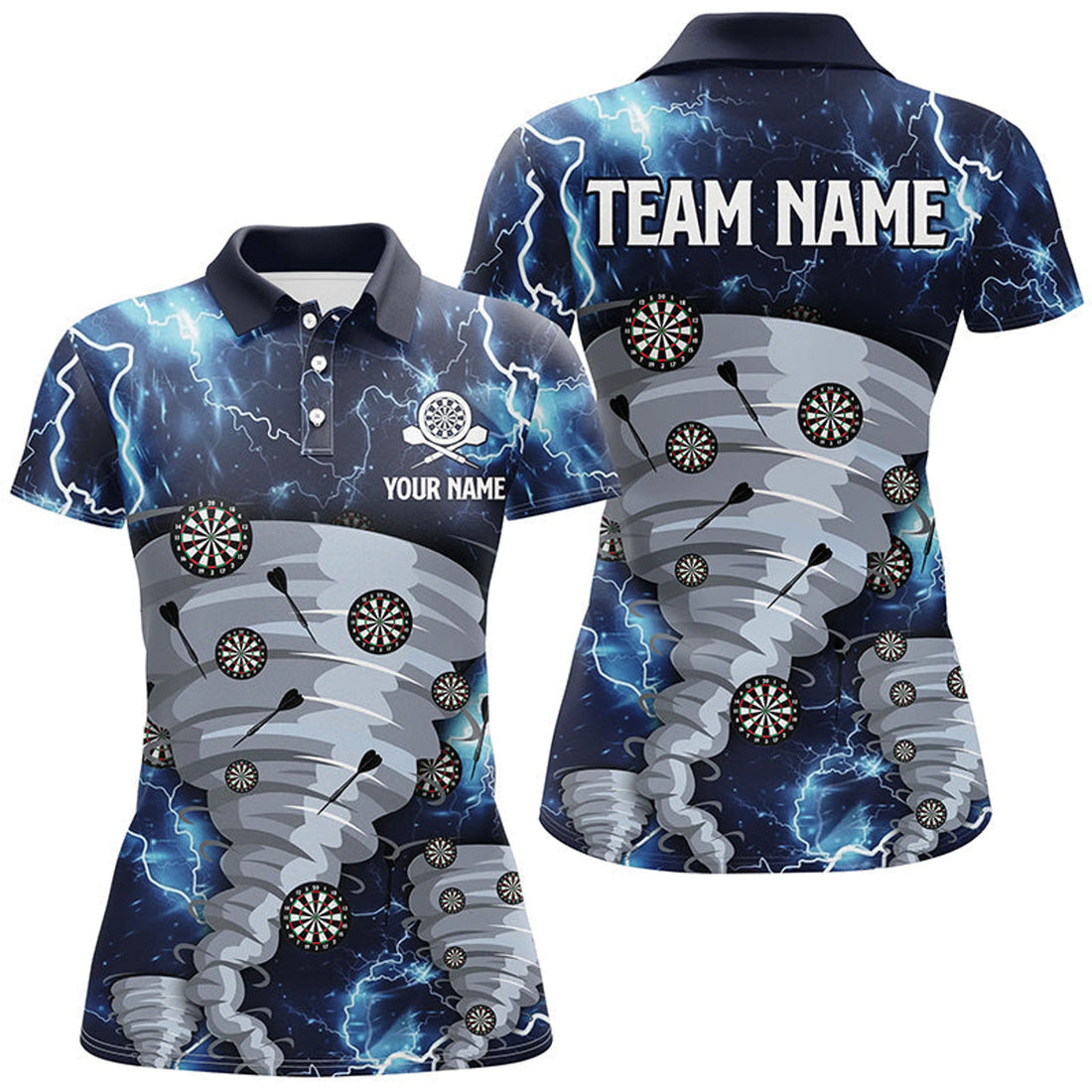 Custom Storm Lightning Dart Shirt with Blue Thunder Design Women's Polo Shirts S-5XL