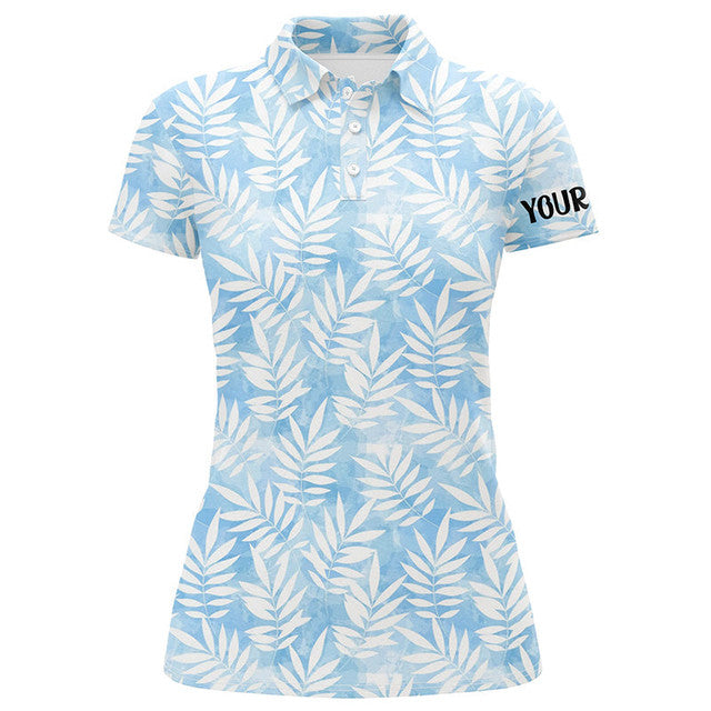 Personalized Tropical Blue Leaves Golf Polos for Women Women's Polo Shirts S-5XL