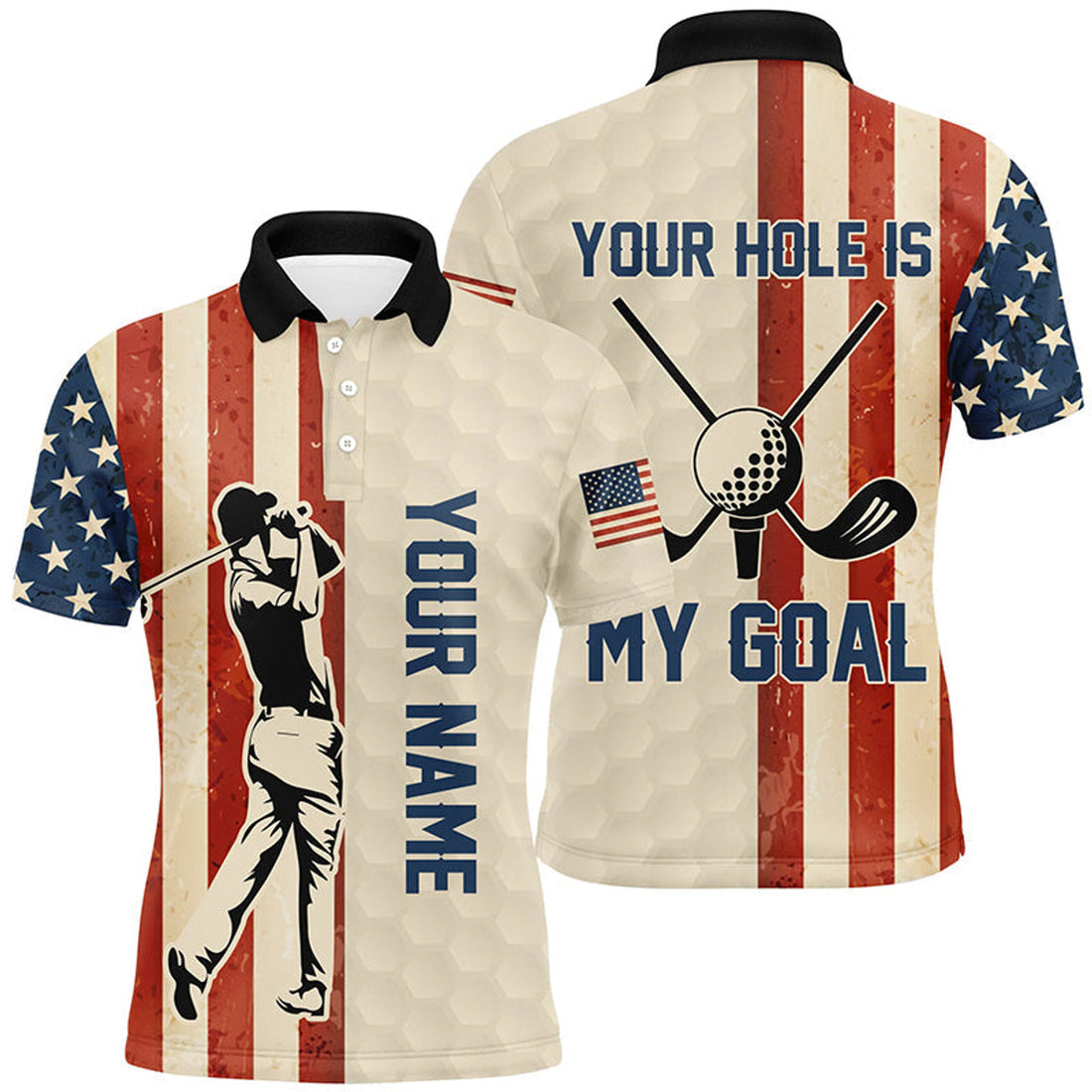 Patriotic Golf Shirt Vintage Flag Your Hole Is My Goal Men's Polo Shirt S-5XL