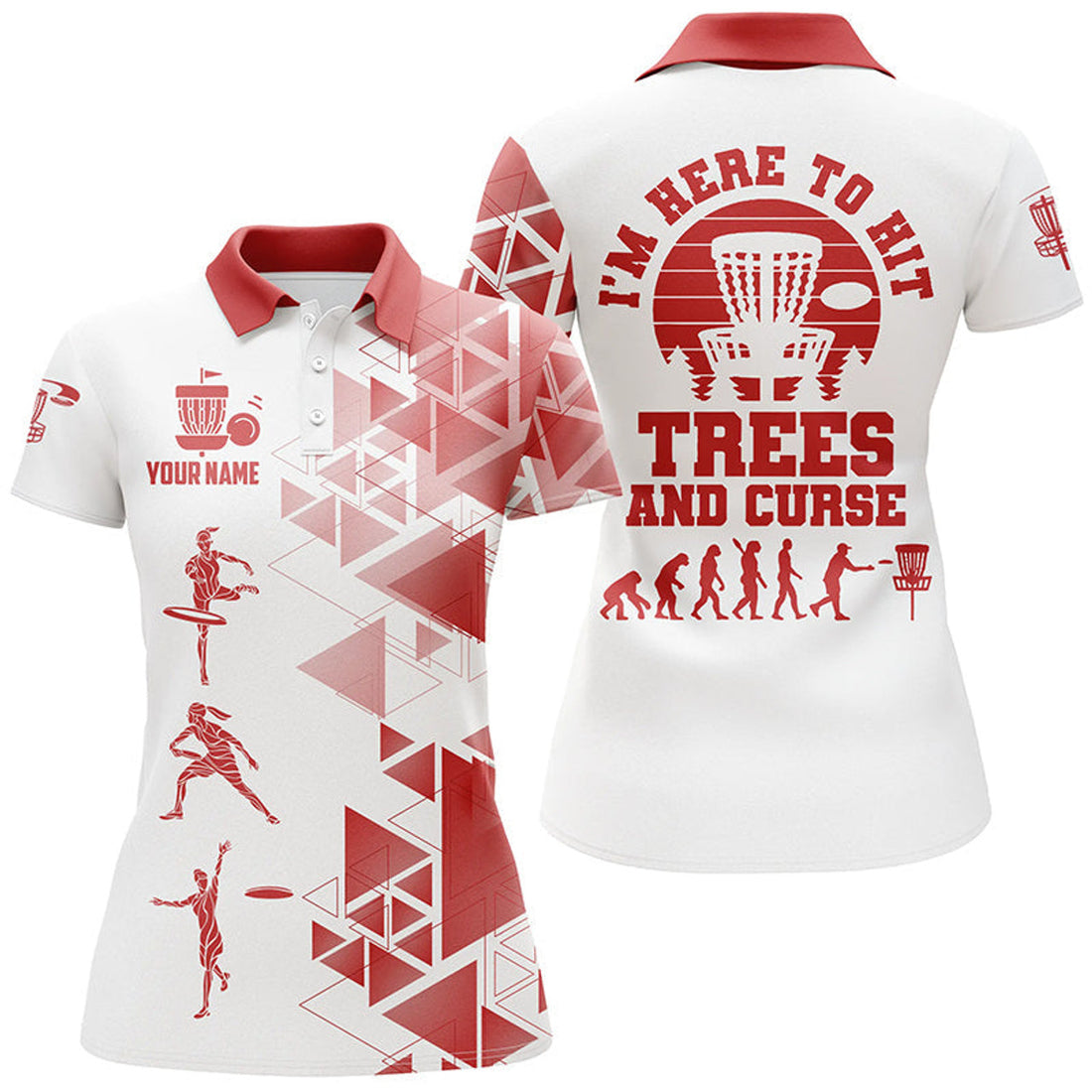 Custom Personalized Evolution Disc Golf Shirts Red White Women's Polo Shirts S-5XL