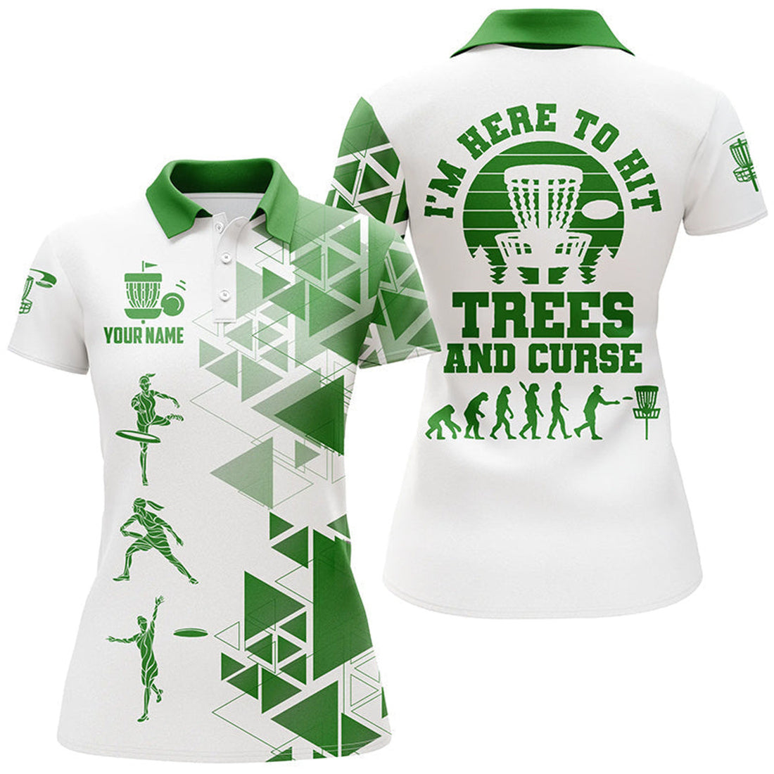 Custom Personalized Evolution Disc Golf Shirt Green White Women's Polo Shirts S-5XL