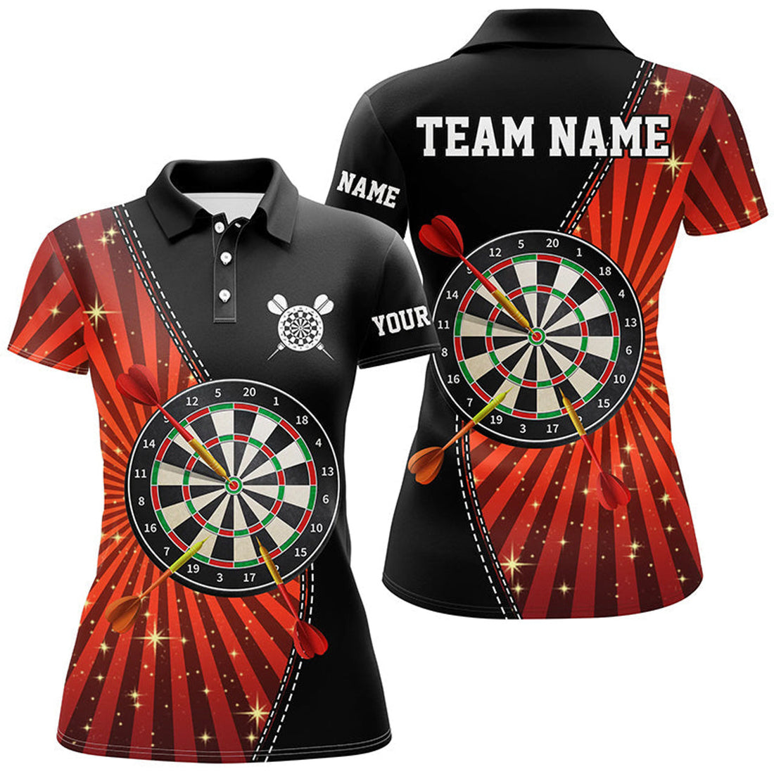 Custom Black Orange Halo Darts Cool Darts Shirt For Women's Polo Shirt S-5XL