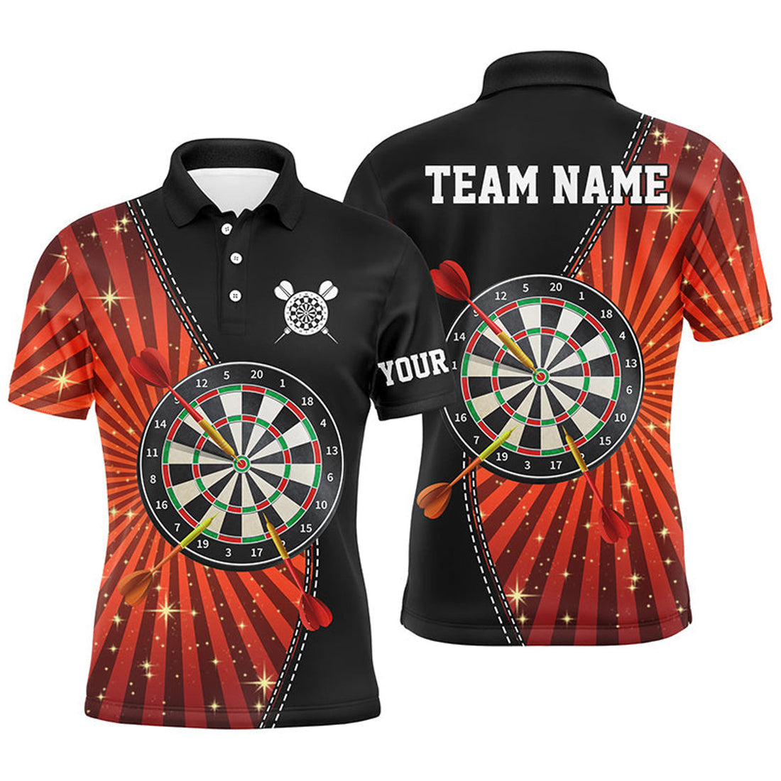 Custom Black Orange Halo Cool Darts Shirt Dart Jerseys Men's Polo Shirt S-5XL