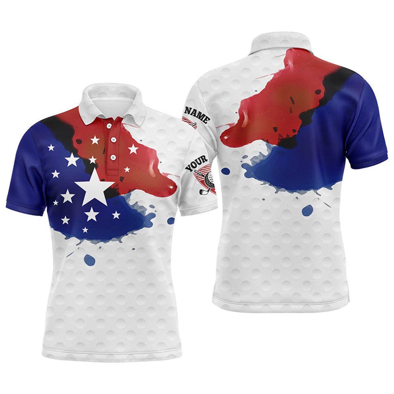 Watercolor American Flag Wet Paint Golf Polo Patriotic Men's Polo Shirt S-5XL