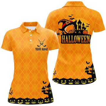 Custom Halloween Pumpkin Argyle Golf Polo Shirts Women's Polo Shirts S-5XL