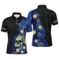 Custom Watercolor Golf Skull Black Blue Men's Polo Shirt S-5XL