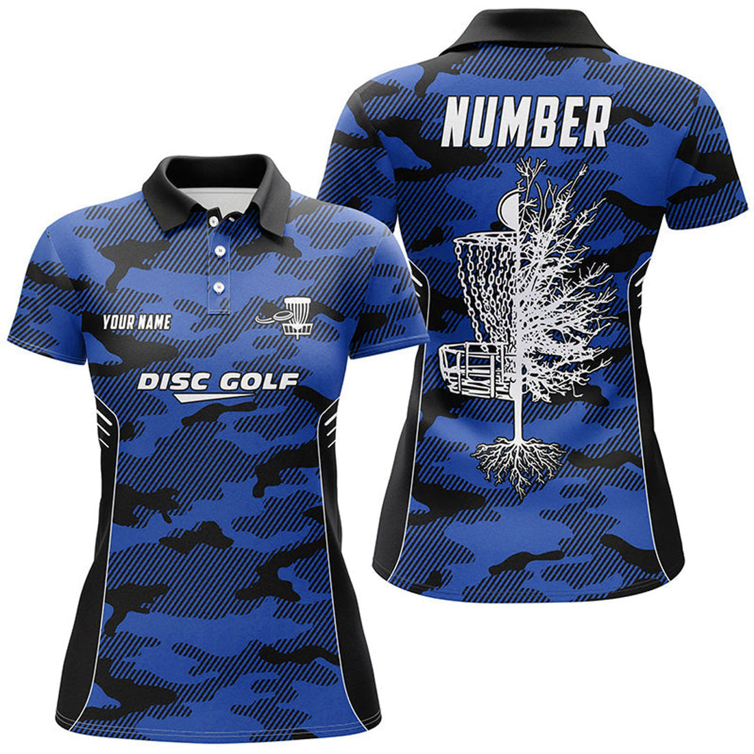 Custom Blue Camo Disc Golf Shirt for Camouflage Golf Gifts Women's Polo Shirts S-5XL