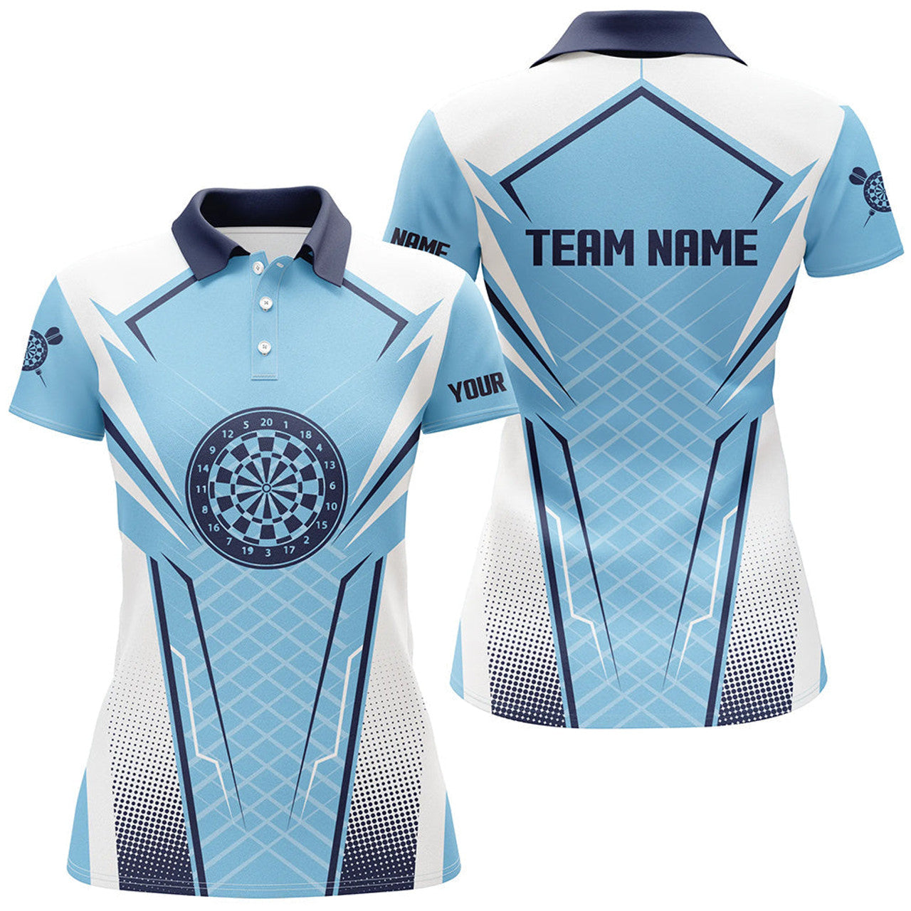 Custom Blue White Darts for Women Dart Team Women's Polo Shirt S-5XL