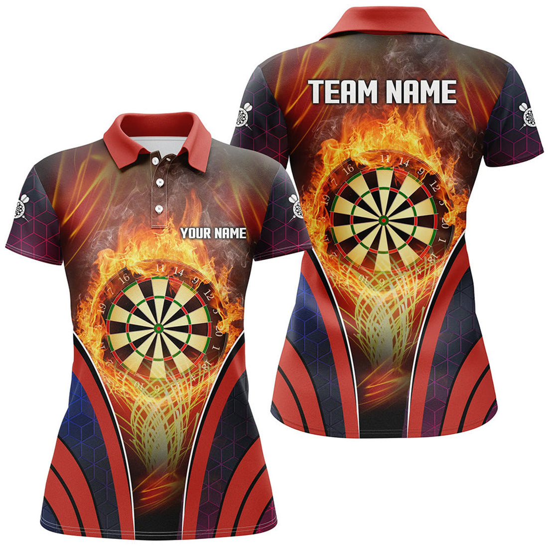 Custom Orange Fire Flame Sports Darts For Men Women's Polo Shirts S-5XL