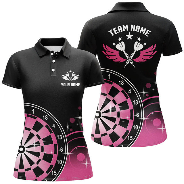 Custom Darts Wings Black Pink Shirt Cute Dart Gift Women Women's Polo Shirts S-5XL