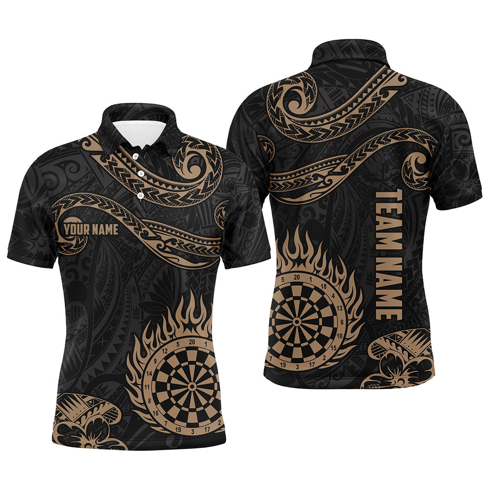 Personalized Golden Hawaiian Tribal Flame Darts Polo Shirt Men's Polo Shirt