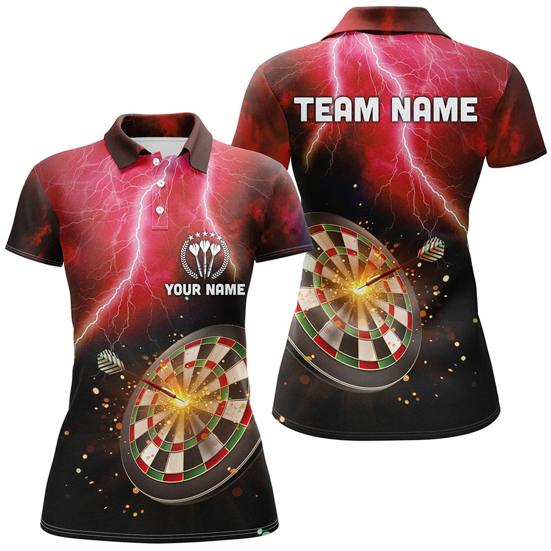 Custom Personalized Thunder Lightning Red for Darts Team Women's Polo Shirts S-5XL