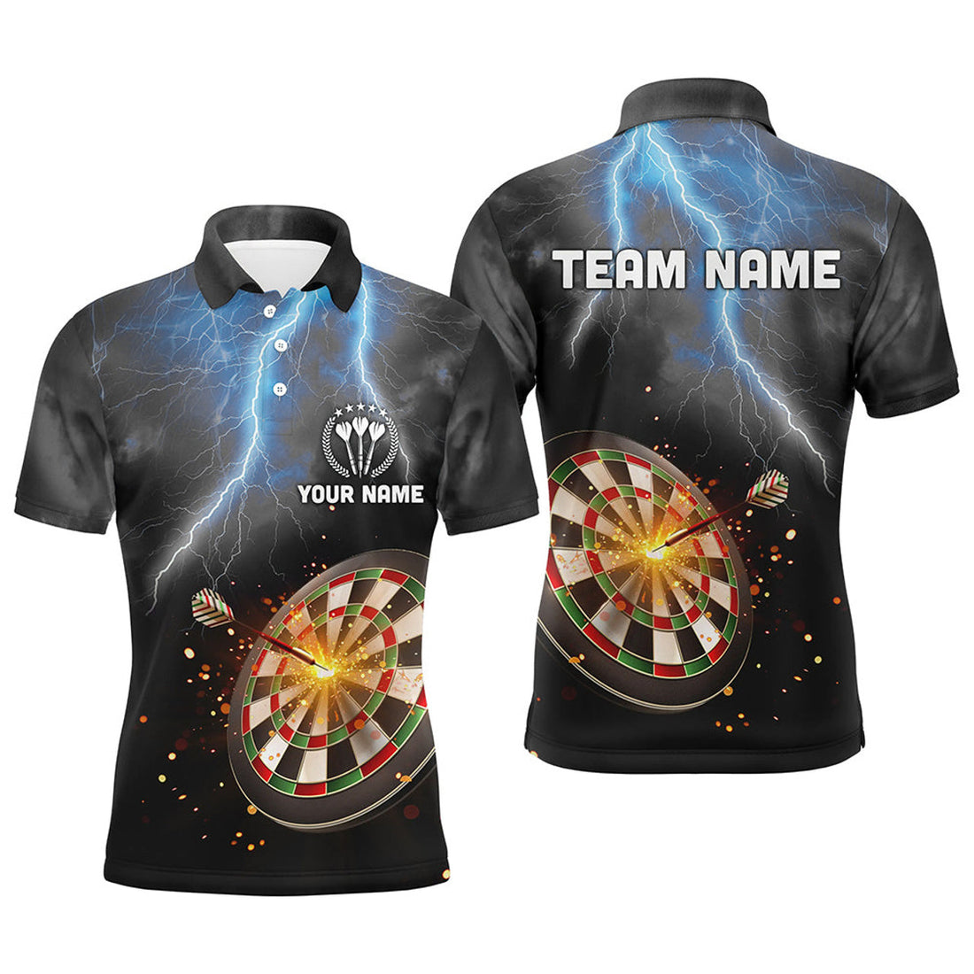Personalized Thunder Lightning Black Darts Jersey Men's Polo Shirt S-5XL