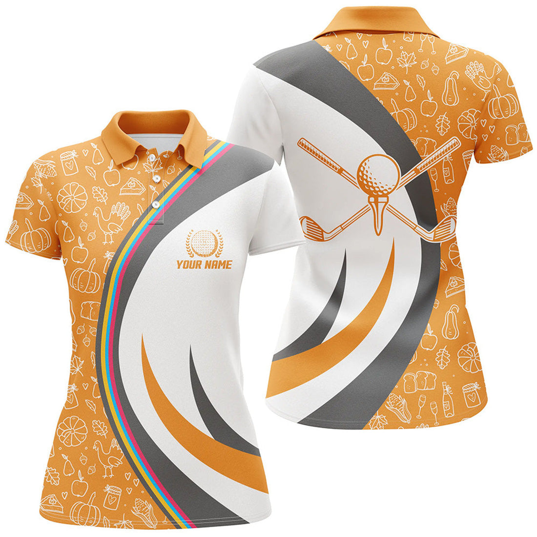 Custom Orange Thanksgiving Golf Shirt Cool Gift Women's Polo Shirts S-5XL