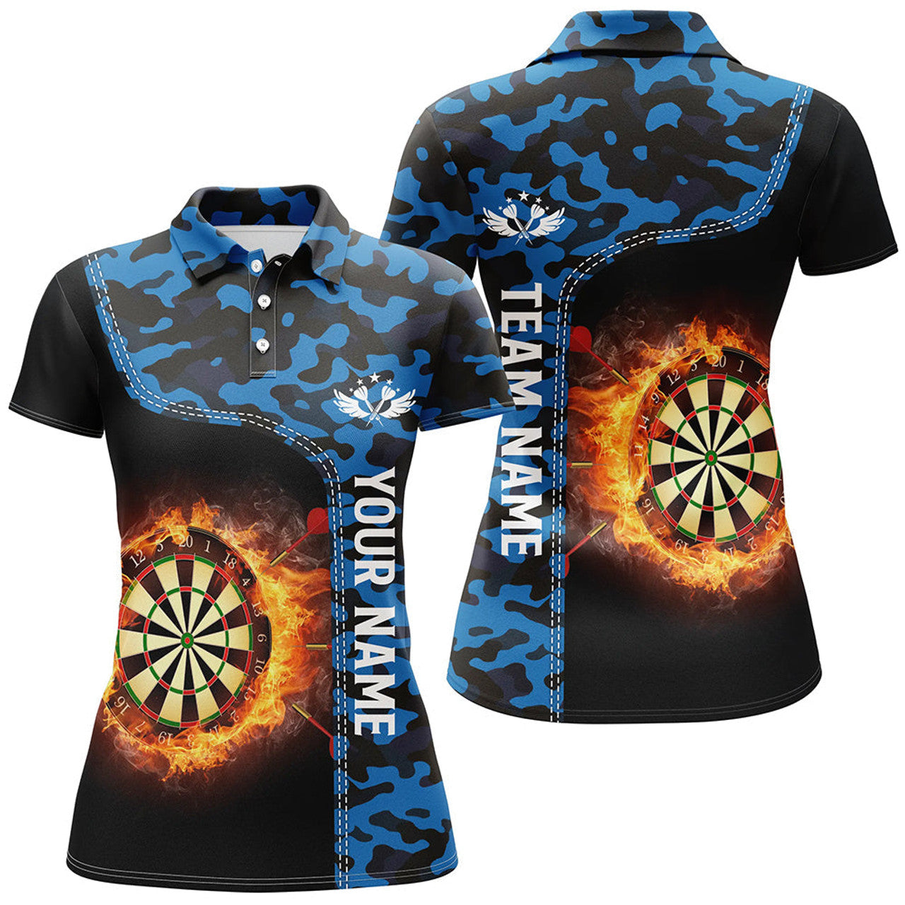 Custom Blue Camo Flame Darts Board for Dart Lovers Women's Polo Shirt S-5XL