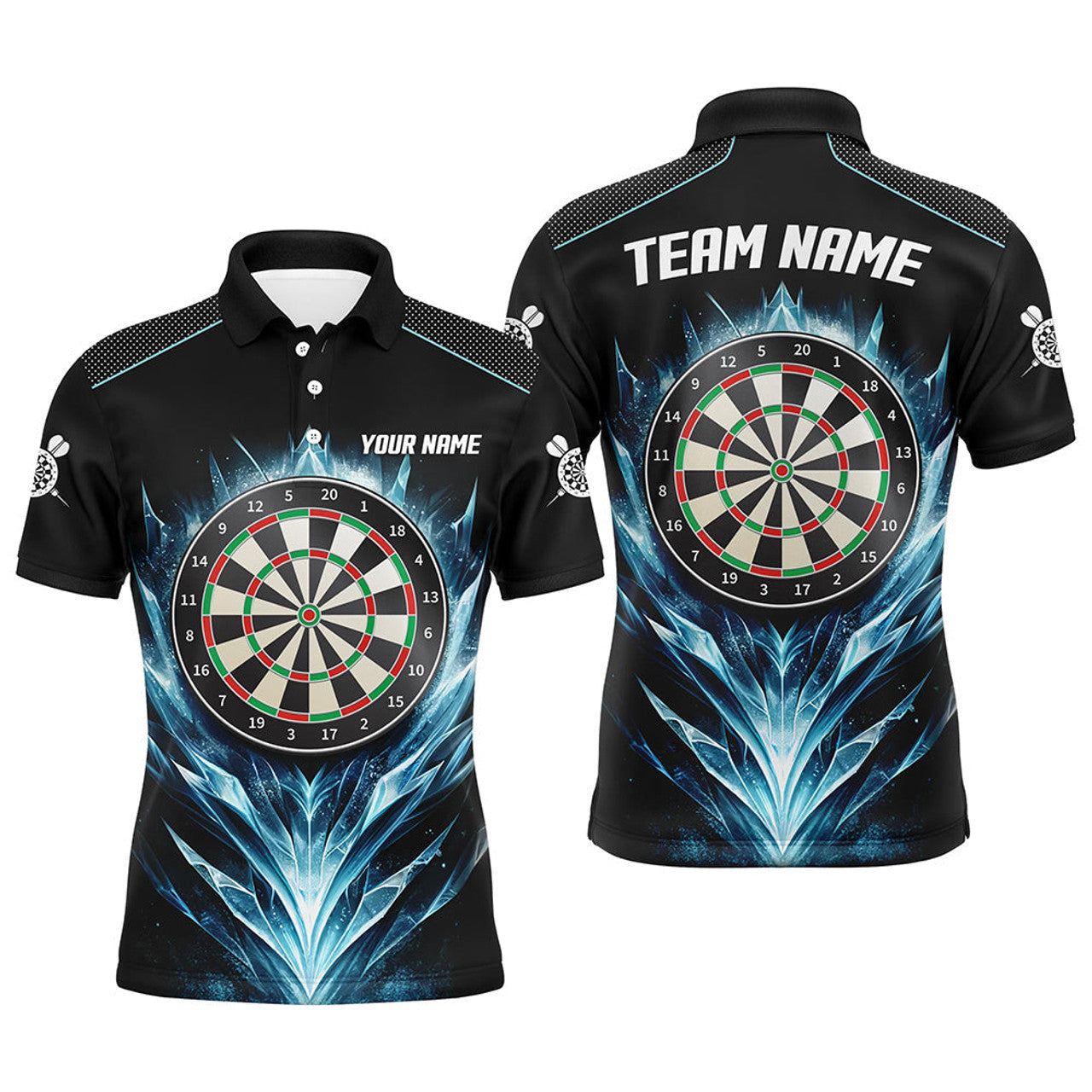 Custom Icy Blue Black Dartboard Darts Jersey for Men Men's Polo Shirt S-5XL