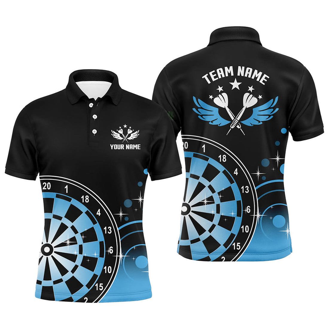 Personalized Darts Wings Black Blue Custom Shirt Men's Polo Shirt S-5XL