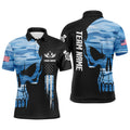 Custom Blue Camo Skull American Flag Dart Jersey Men's Polo Shirt S-5XL