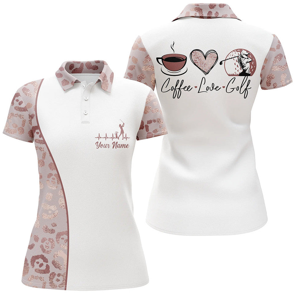 Custom Coffee Love Golf Tops Pink Leopard Heartbeat Design Women's Polo Shirts S-5XL
