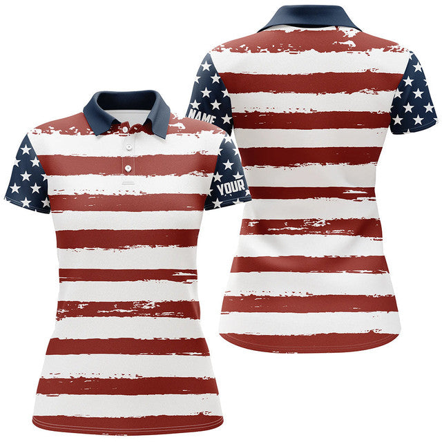 Custom Retro USA Golf with American Flag All Over Print Women's Polo Shirts S-5XL