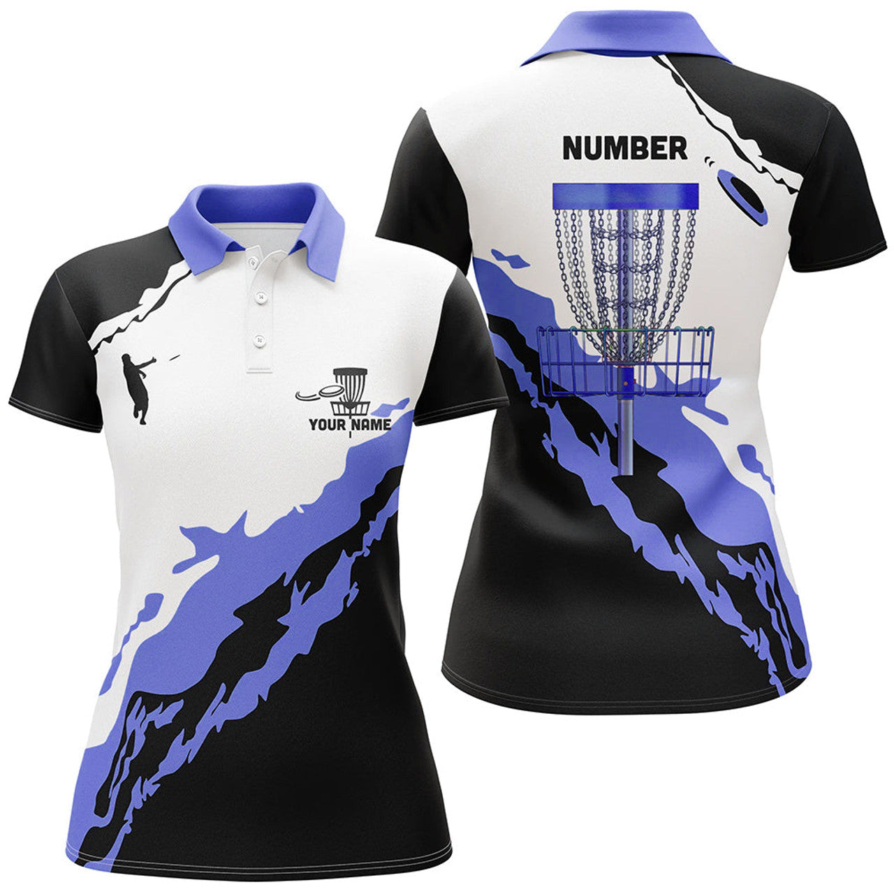 Custom Purple Black Disc Golf for Golfing Gifts Women's Polo Shirt S-5XL