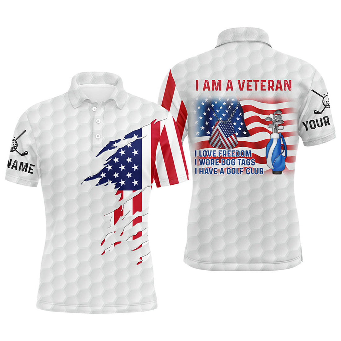 Custom I Am a Veteran American Flag Patriotic Golf Gift Men's Polo Shirt S-5XL