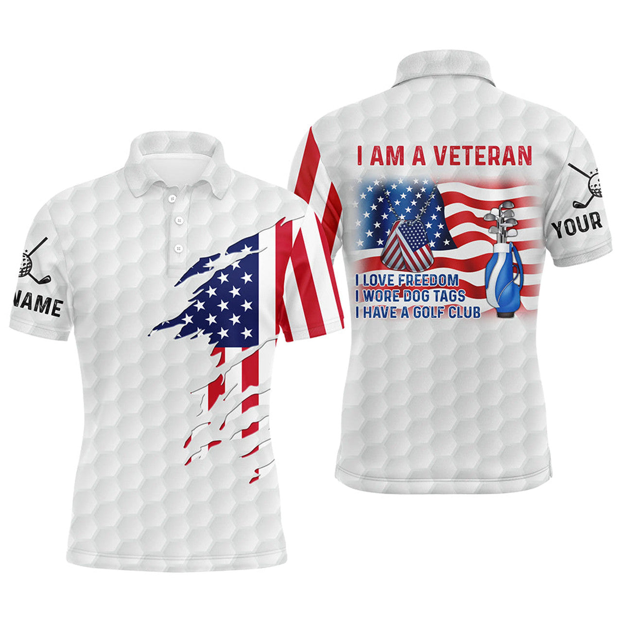 Custom I Am a Veteran American Flag Patriotic Golf Gift Men's Polo Shirt S-5XL