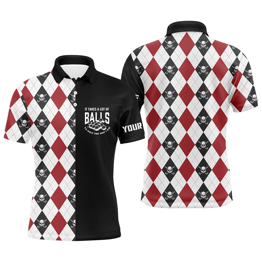 It Takes A Lot Of Balls Skull Argyle Golf Mens Polo Shirt S-5XL