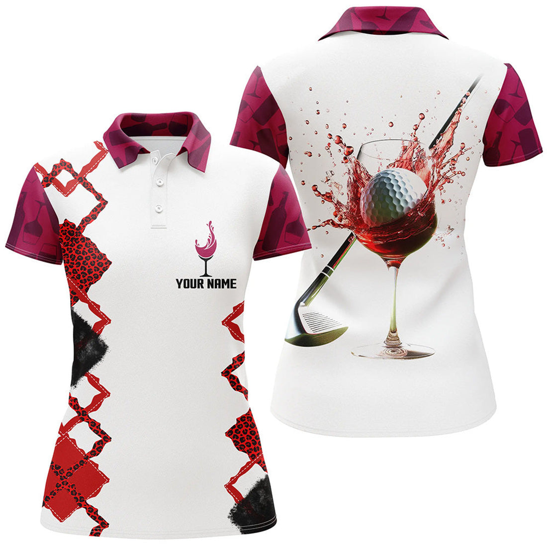 Custom White Red Wine Leopard Golf Shirts for Women's Polo Shirts S-5XL