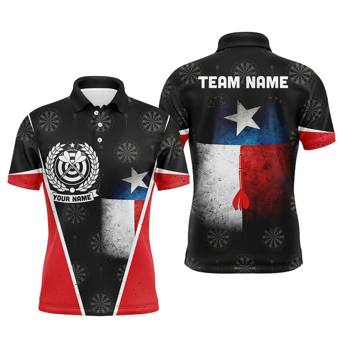 Custom Retro Texas Flag Patriotic Darts Jersey Men's Polo Shirt S-5XL