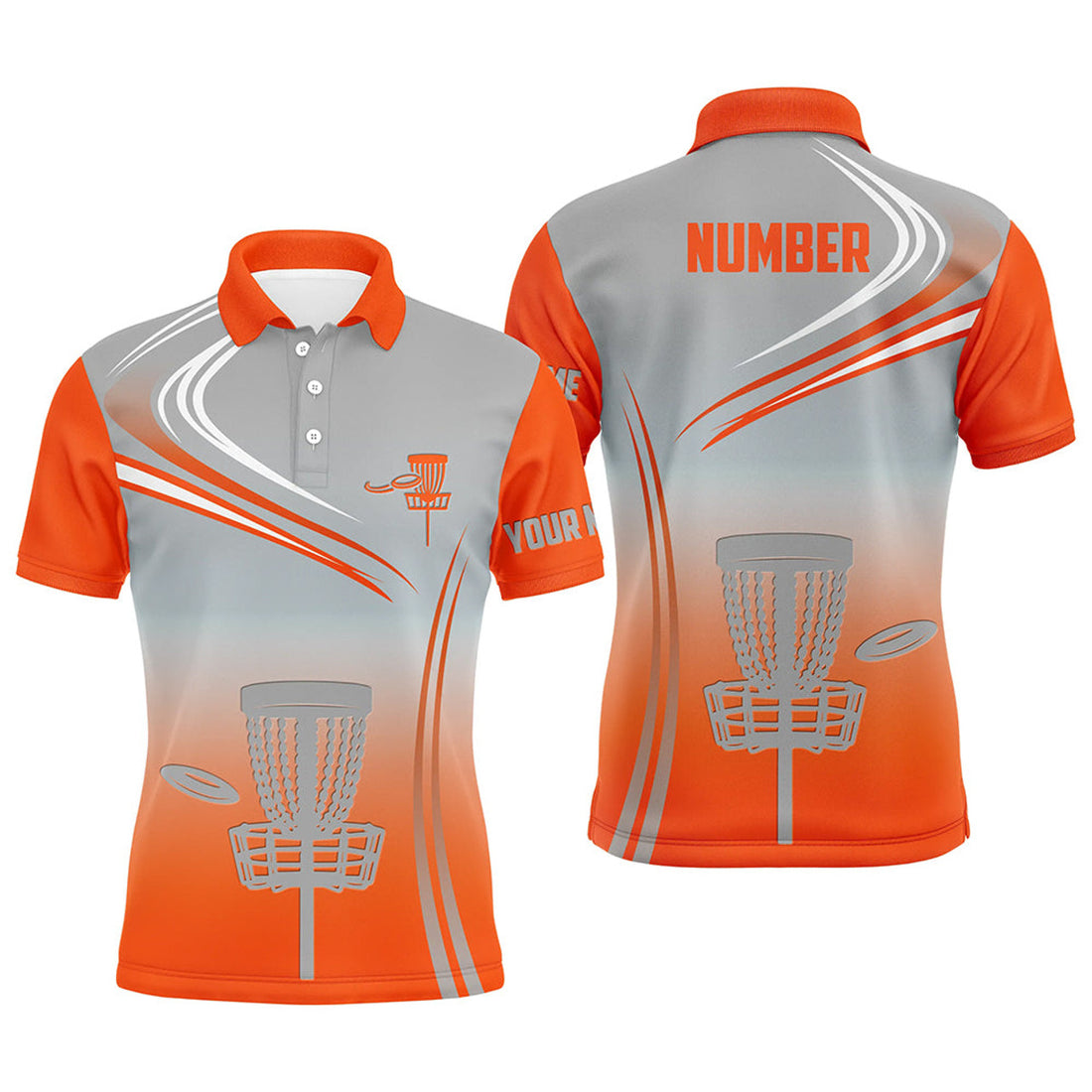 Custom Orange & Grey Disc Golf Shirt Personalized Gift Men's Polo Shirt S-5XL