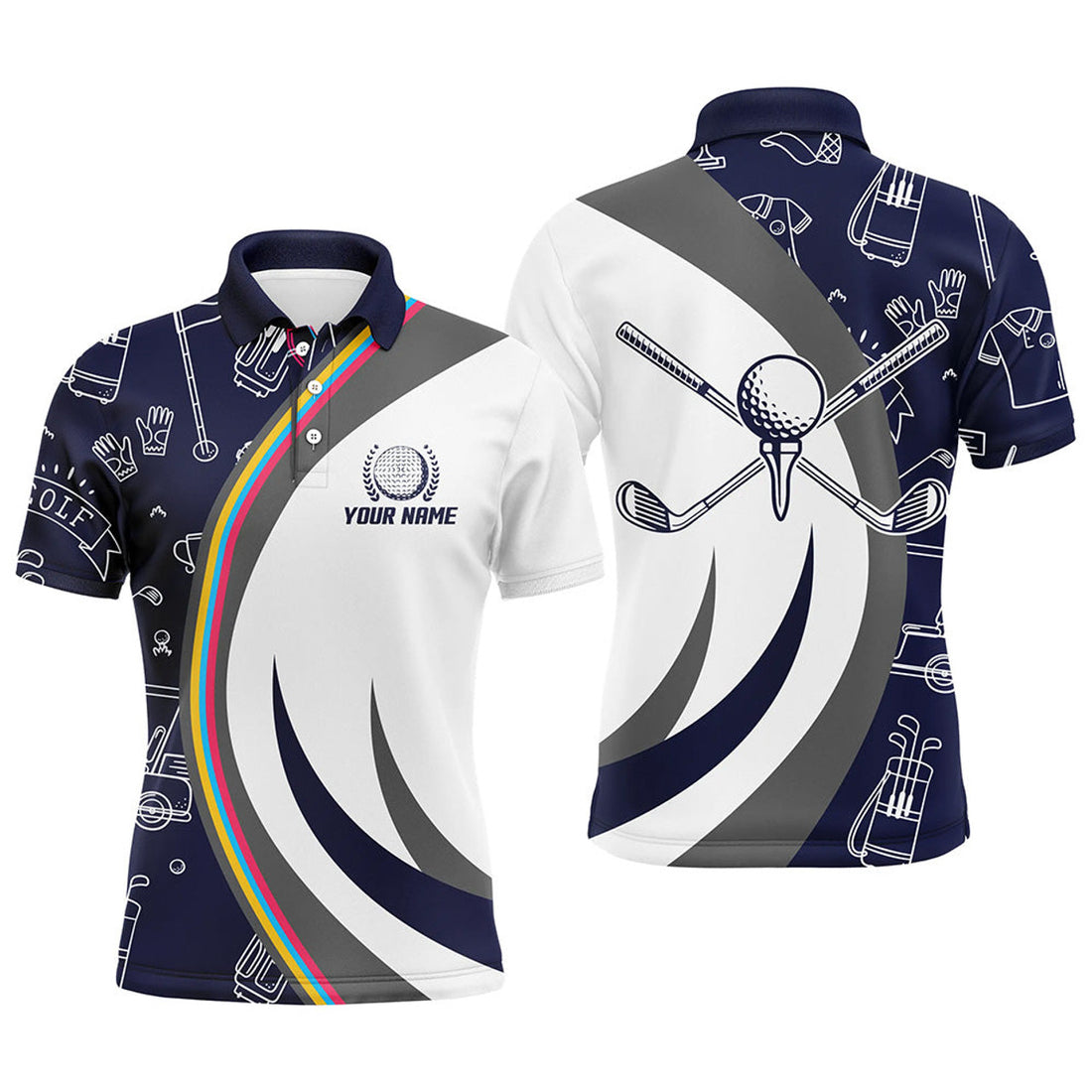 Personalized Navy Golf Gifts Custom Golf Equipment Men's Polo Shirt S-5XL